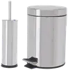 Set med pedalhink och toalettborstehållare i rostfritt stål. Cylindrisk design med blank finish, passar moderna badrum.