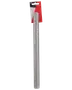 Sølvfarvet trekantet metallineal med millimeter- og centimetermarkeringer, 30 cm lang, på rød og sort hængende emballage.