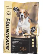 Pose med Faunakram Senior/Light fuldfoder til hunde med fjerkræ, til ældre eller overvægtige hunde. Kornfri, med præbiotika, glucosamin og omega 3/6. 10 kg.