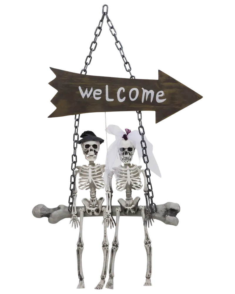 Halloween Skelett brudpar på gunga H. 72 cm