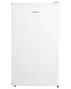 Hvid Wasco mini-køleskab med én dør, kompakt design, glat front og diskret logo øverst. Perfekt til små rum, kollegieværelser eller kontorer.