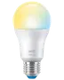 WiZ smart LED-pære med justerbar hvid farvetemperatur, standard A19-form, E27 fatning, mat finish, velegnet til smart home belysningsstyring.