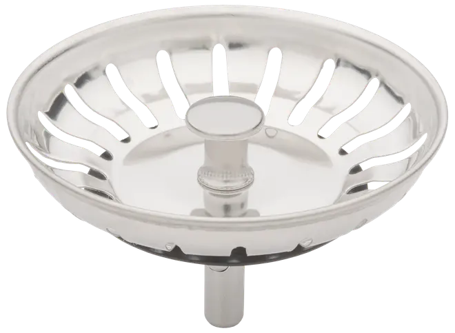 Diskbänksil i rostfritt stål med slitsad design, mittknopp för enkel borttagning och stift för montering i standarddiskho. Hållbar och rostfri.