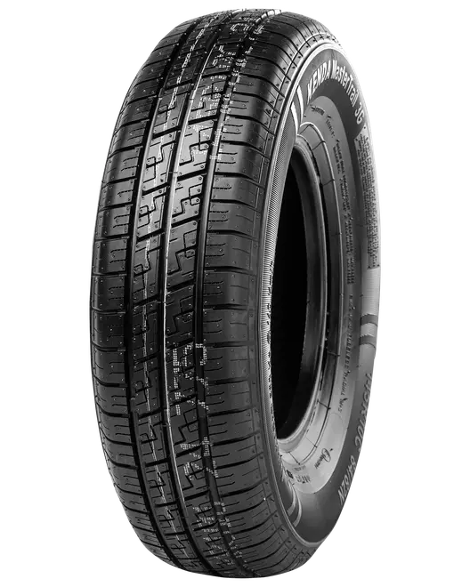 Svart radialt bildäck med detaljerat mönster för bättre grepp och hantering. Sidovägg visar märke och modell. Passar personbilar, hållbart och för året runt-bruk.