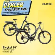 Kampagnebanner med Aurelia elcykel 28 tommer i sort og grå, 6 Shimano-gear, fragt kun 199 kr.