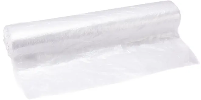 Transparent rulle med plastfolie och brett ark, lämplig för förpackning eller inpackning.