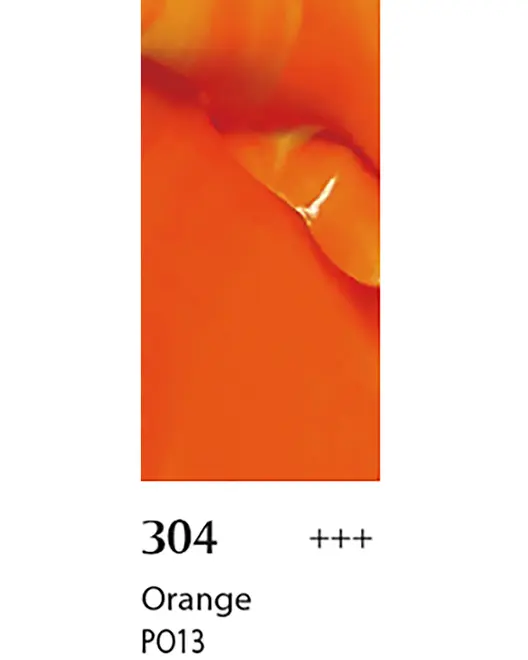 Lys orange farveprøve mærket 304 med blanke marmorerede detaljer og kode P013.