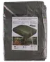 Pakket grøn letvægtspresenning, 6 x 10 m, 55 g/m², med forstærkede kanter og øjer, vist foldet i emballage.