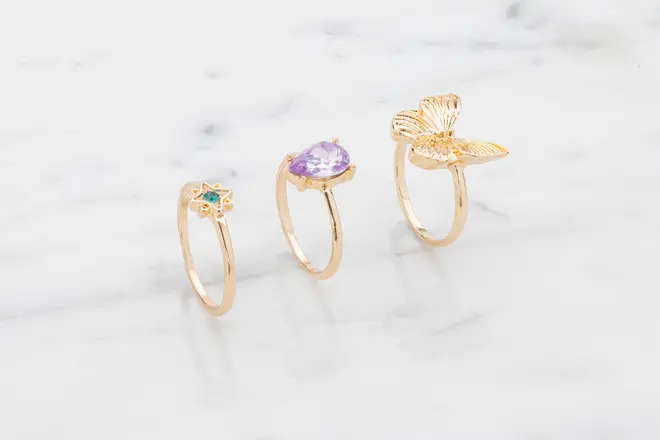 Ring sommerfugl og sten 3 stk. - guld