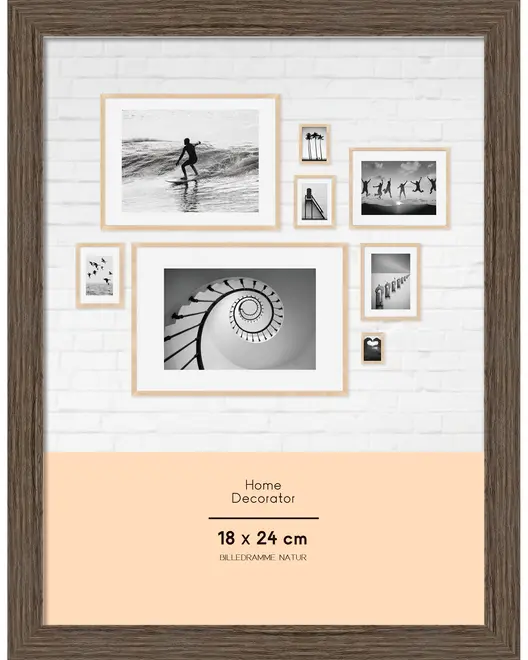 Træramme til billeder, 18 x 24 cm, natur finish. Velegnet til boligindretning, passer til fotos eller kunst. Enkel, moderne design med glasfront og solid bagside.