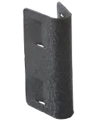 Sort hjørnebeskytter med tekstur, lavet af slidstærkt materiale. L-formet design til beskyttelse af møbler eller vægge mod skader, med ru overflade for ekstra greb.