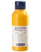 500 ml flaske Schmincke Akademie Acryl Color akrylmaling i Indian Yellow, med blåt skruelåg og hvid etiket med produktinformation på flere sprog.