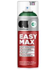 400 ml spraydåse med Cosmos Lac Easy Max akrylmaling, velegnet til metal, træ, stof og plast, giver dobbelt dækkeevne, kræver ingen primer og har satinfinish.