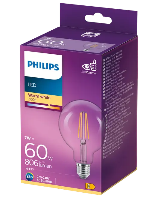 PHILIPS LED globlampa 7W E27 G93