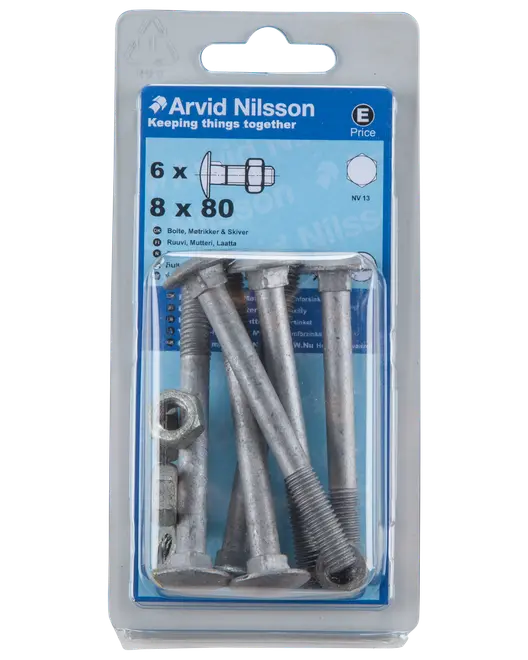 Vagnsbult med mutter M8x80