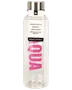 Gennemsigtig 500 ml drikkedunk med sølvfarvet skruelåg, Excellent Houseware-label og pink AQUA-tryk.