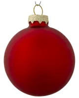 Rund röd julgranskula med matt yta, dekorativt guldfäste och hängögla. Perfekt för granen, festdekorationer eller pyssel. Klassisk och elegant juldekoration.