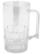 Klar glas ølkrus med solid hank, tyk bund og tekstureret nederste del for bedre greb. Klassisk design til servering af øl eller kolde drikke.