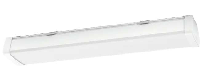 Rektangulær LED-loftlampe med hvid matteret skærm. Slankt, moderne design til jævn lysfordeling. Velegnet til kontorer, køkkener eller erhverv. Overflademonteret installation.