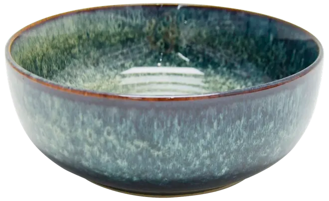 Keramisk skål med blank, blågrøn glasur. Rund form, glat overflade og let udadbuet kant. Perfekt til servering af suppe, salat eller snacks. Moderne, håndlavet look.