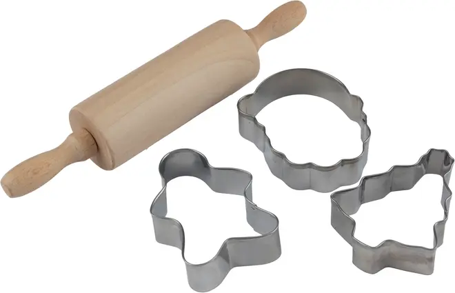 Sæt med en træ-kagerulle og tre metaludstikkere i klokke-, træ- og pindsvineform. Perfekt til bagning og udstikning af småkager. Holdbare og nemme at rengøre.