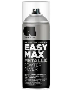 Cosmos Lac Easy Max Metallic spraymaling, farve: tin-sølv. Akrylformel, giver antik metalfinish, egnet til alle overflader. Leveres i standard spraydåse med klar hætte.