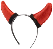 Svart plastdiadem med två mjuka, röda djävulshorn i plysch. Hornen har sammetsliknande yta. Perfekt för maskerader, fester eller Halloween. En storlek passar de flesta.