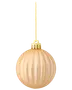 Mat guld julekugle med lodret rillet struktur, blankt guldtop og tynd guldsnor til ophæng. Elegant og enkel dekoration til juletræet.