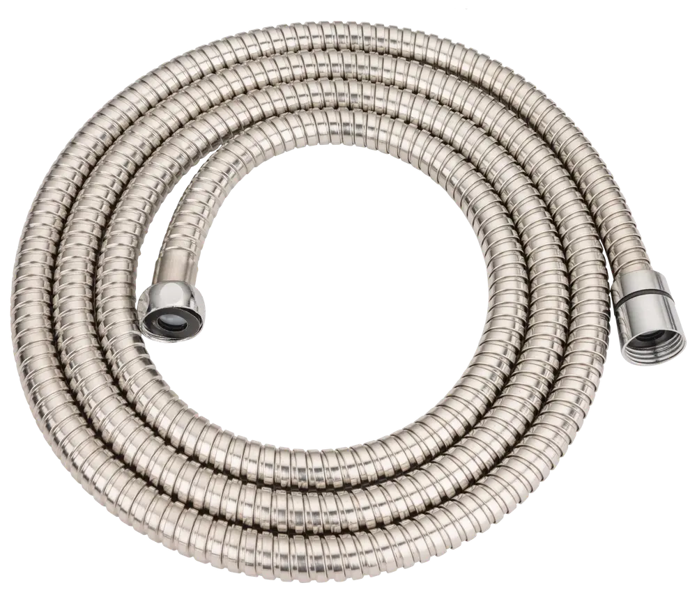 Flexibel duschslang i rostfritt stål med metallkopplingar i båda ändar. Hållbar, enkel att installera och passar de flesta standardhandduschar och badrumsarmaturer.