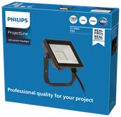 Philips ProjectLine LED udendørs projektør, 1800 lumen, 20W, 3000K, IP65, 35.000 timers levetid. Sort rektangulær lampe med justerbart beslag, velegnet til professionelle udendørsprojekter.