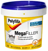 Polyfilla MegaFiller, ekstra stærk vægfylder til store huller og revner, egnet til indendørs og udendørs brug, grå farve, 2-10 cm dybde, søm- og skruefast.