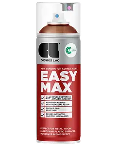 Cosmos Lac Easy Max akryl spraymaling med satin finish, egnet til metal, træ, stof og plast. Dobbelt dækning, øjeblikkelige resultater, ingen primer nødvendig.
