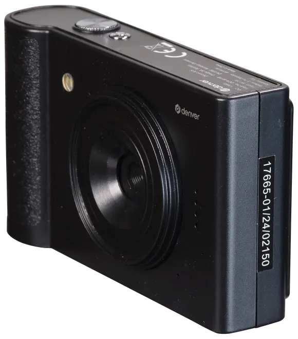 Kompakt digitalkamera med texturerat grepp, inbyggd blixt och vidvinkellins. Enkla reglage på ovansidan och stilren svart design, perfekt för vardagsfoto och resor.