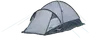 Kuformet telt til to personer med grå og mørkeblå ydre, netvindue, lynlåsdør og blå barduner. Letvægtstelt velegnet til udendørs brug.