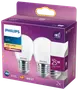 PHILIPS LED klotlampa 2,2W E27 A60 2-pack