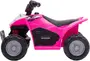 Lyserød ATV-legetøjsbil til børn, med sort sæde, realistisk styr, robuste sorte hjul med sølvfælge og Honda-logo på siden. Velegnet til små børn, til indendørs eller udendørs brug.