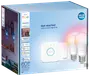 Philips Hue Essential E27 startpakke med to smarte LED-pærer, Hue Bridge og fjernbetjening. Kompatibel med Alexa, Apple Home, Google Home og tilbyder hvidt og farvet lys.
