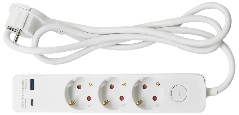 3 stikdåse med USB og afbryder