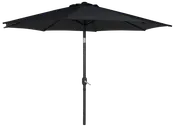 Stor sort udendørs parasol med robust metalstang, drejehåndtag for nem åbning og bredt skærm for solbeskyttelse. Perfekt til have, terrasse eller udendørsområder.
