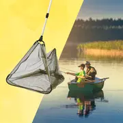 Fiskestang og fangstnet som udstyr til fisketur ved søen. 