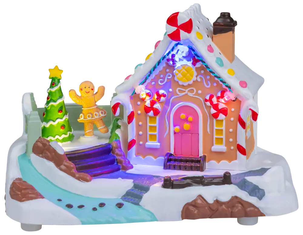 Pepparkakslandskap hus med LED 