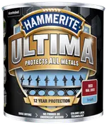 Hammerite Ultima metalmaling, rød RAL 3003, glat finish. Beskytter alle metaller, 12 års beskyttelse, hurtigtørrende, ingen grunder nødvendig, farvelås-teknologi. 750 ml dåse.