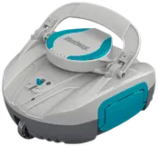 Automatisk poolrenser robot i grå og turkis med bærehåndtag, Bestway-logo og sideadgangspanel. Designet til effektiv og nem rengøring af poolbunde.