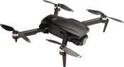 Elegant sort quadcopter-drone med fire foldbare propelarme, indbygget kamera foran og aerodynamisk design. Perfekt til luftfotografering, videooptagelse og rekreativ flyvning.