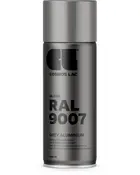 400 ml spraydåse med Cosmos Lac blank akrylmaling, RAL 9007 grå aluminium, ultra-højglans finish, hurtigtørrende, anti-dryp dyse for professionelle resultater.