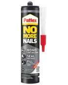 Pattex No More Nails grå lim- og tætningsmasse med dyse, egnet til limning, tætning og fyldning. Skimmelresistent, til indendørs og udendørs brug. Nem at påføre med medfølgende applikator.