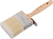 Bred malerpensel med lyst træhåndtag, metalbånd og syntetiske børster. Håndtaget har ophængshul og mærkeindgravering. Børsten er 70 mm bred, velegnet til store flader.