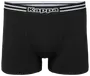 Herre sorte boxershorts med bred elastisk linning, Kappa-logo og hvide striber. Fremstillet i blødt, strækbart materiale for komfort og støtte. Mellemlang benlængde.
