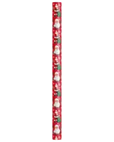 Roll of wrapping paper with a festive red background, featuring repeating illustrations of Santa Claus holding a green Christmas tree, white snowflakes, and small decorative stars. The design is bright and cheerful, suitable for holiday gift wrapping.