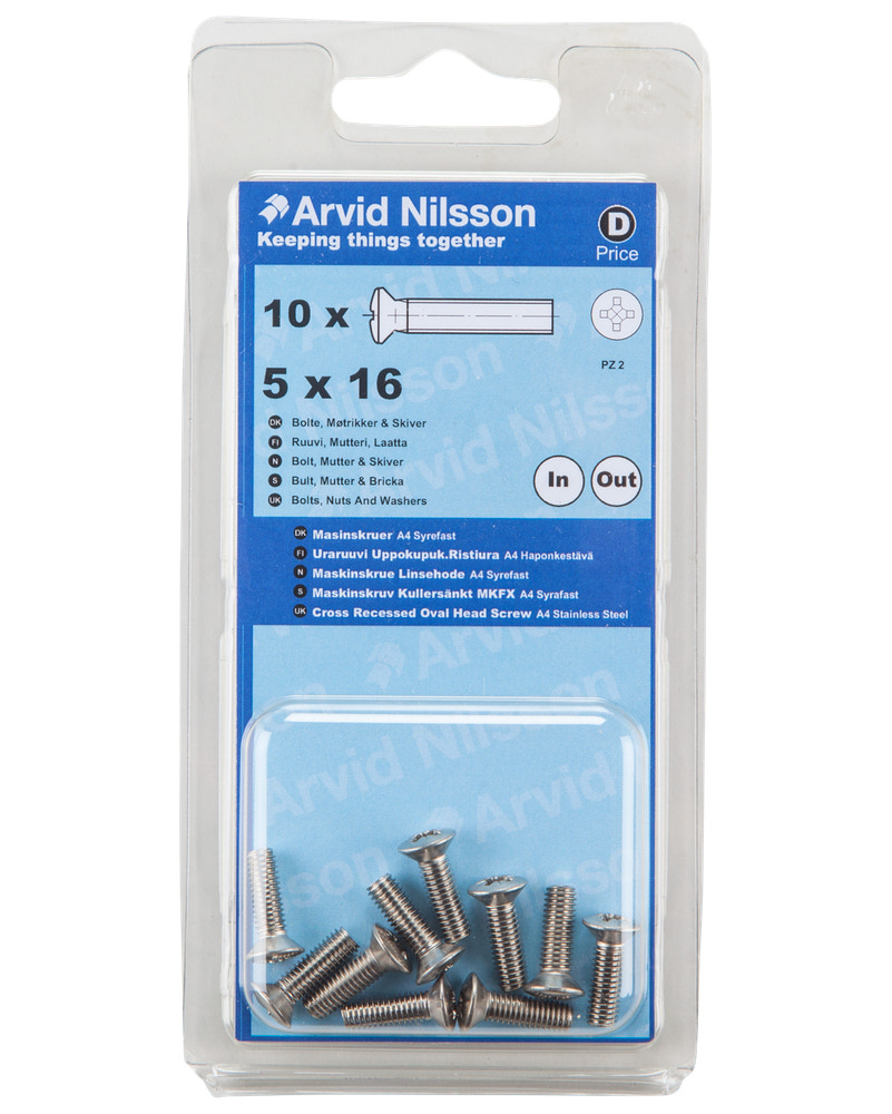 Arvid Nilsson Maskinskrue A4 LH M5 x 16 mm 10-pak